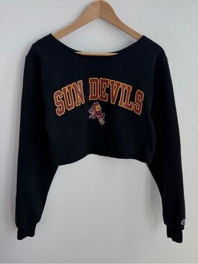 Sun Devils Black Cropped Off the Shoulder Sweatshirt